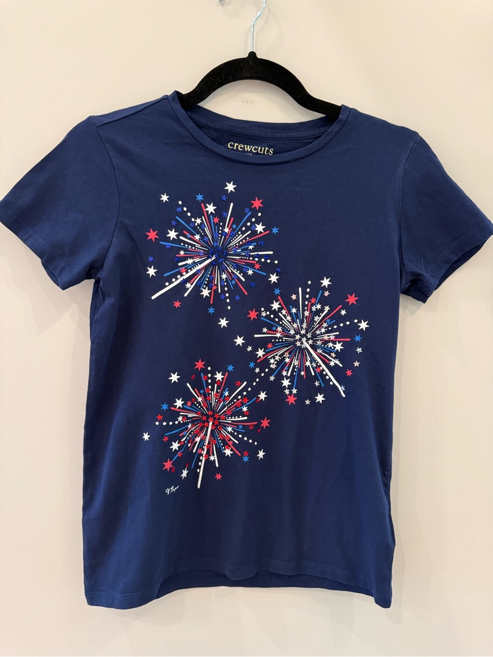 Crewcuts Navy Tee with Red, White & Blue Firework Print